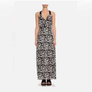 A.L.C. Patti Black and White Floral Silk V-Neck Sleeveless Maxi Dress